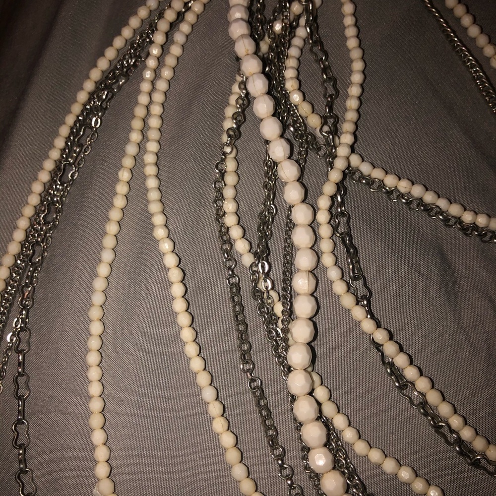 White And Silver Statement Necklace. Euc - image 5